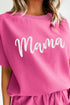 Rose Red Waffle mama Embroidered Tee and Drawstring Shorts